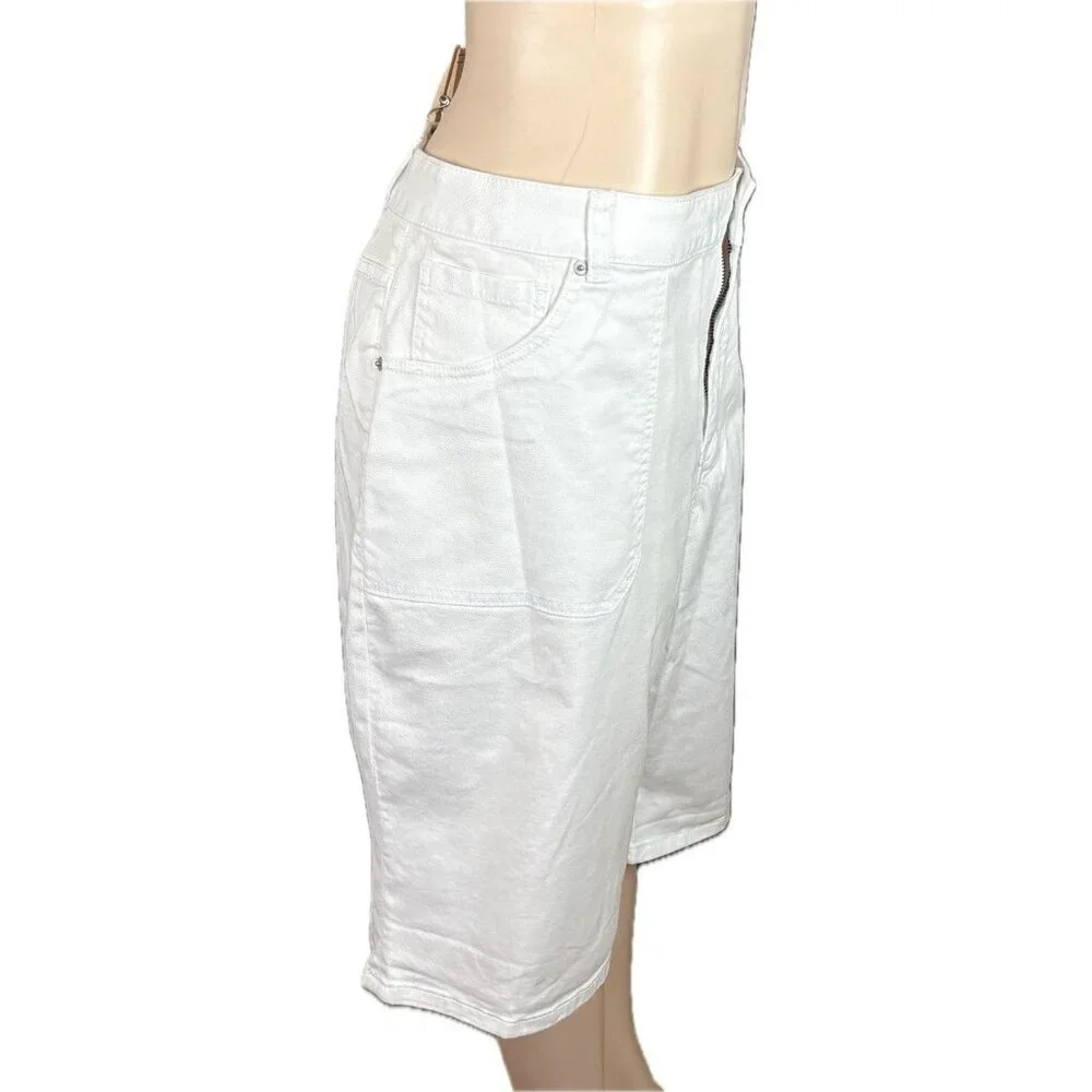 Venezia Lane Bryant +28 White Denim Button Zip 5 Pockets Bermuda Jean Shorts